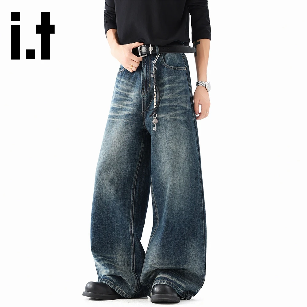 it:CHOCOOLATE阔腿牛仔裤男春秋新款美式复古做旧宽松显瘦长裤