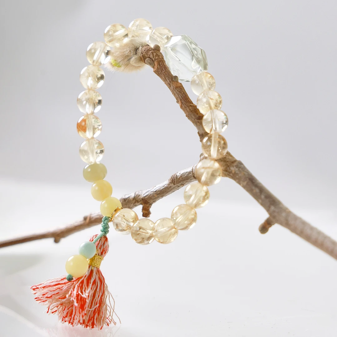 曦光里【金运】天然巴西黄水晶礼物手串水晶手链男女金发晶招财手链