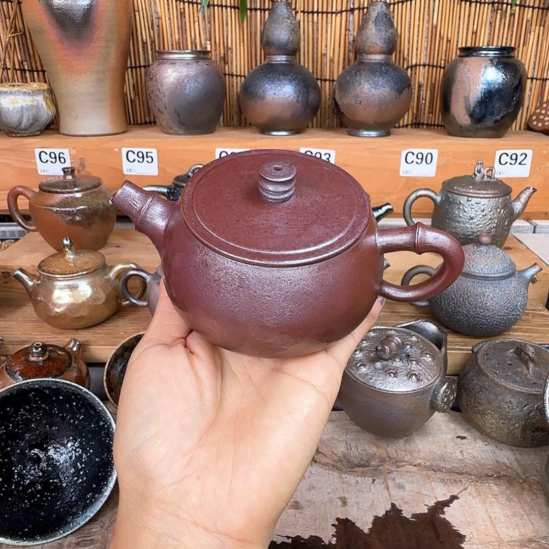 壶建水紫陶柴烧壶网孔出水