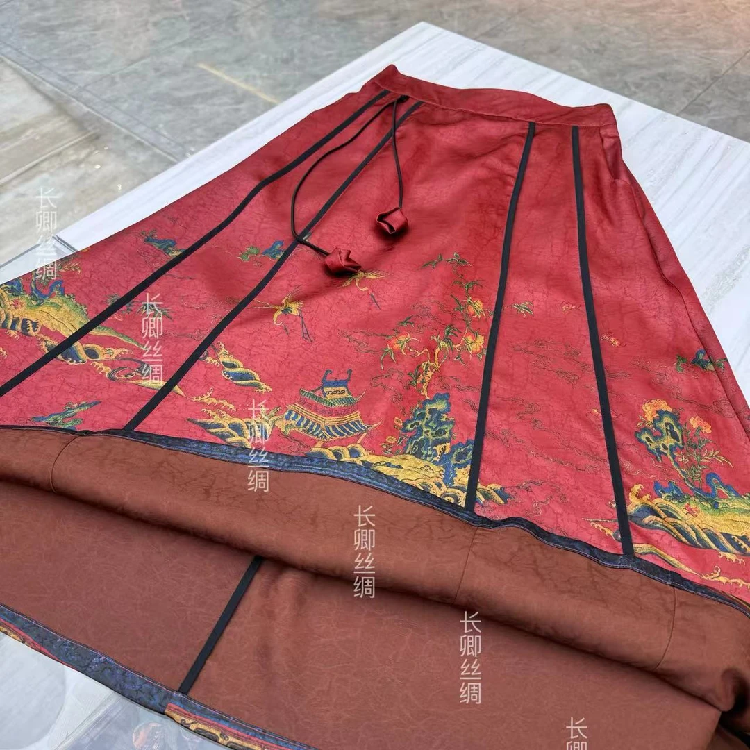 红色滕王阁高端气质遮肉真丝马面裙 A60104