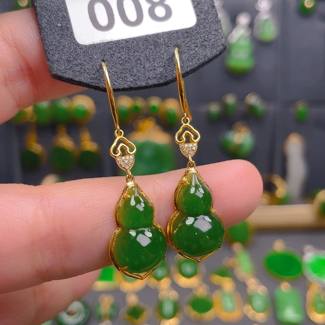 和田玉18K金镶嵌耳饰008