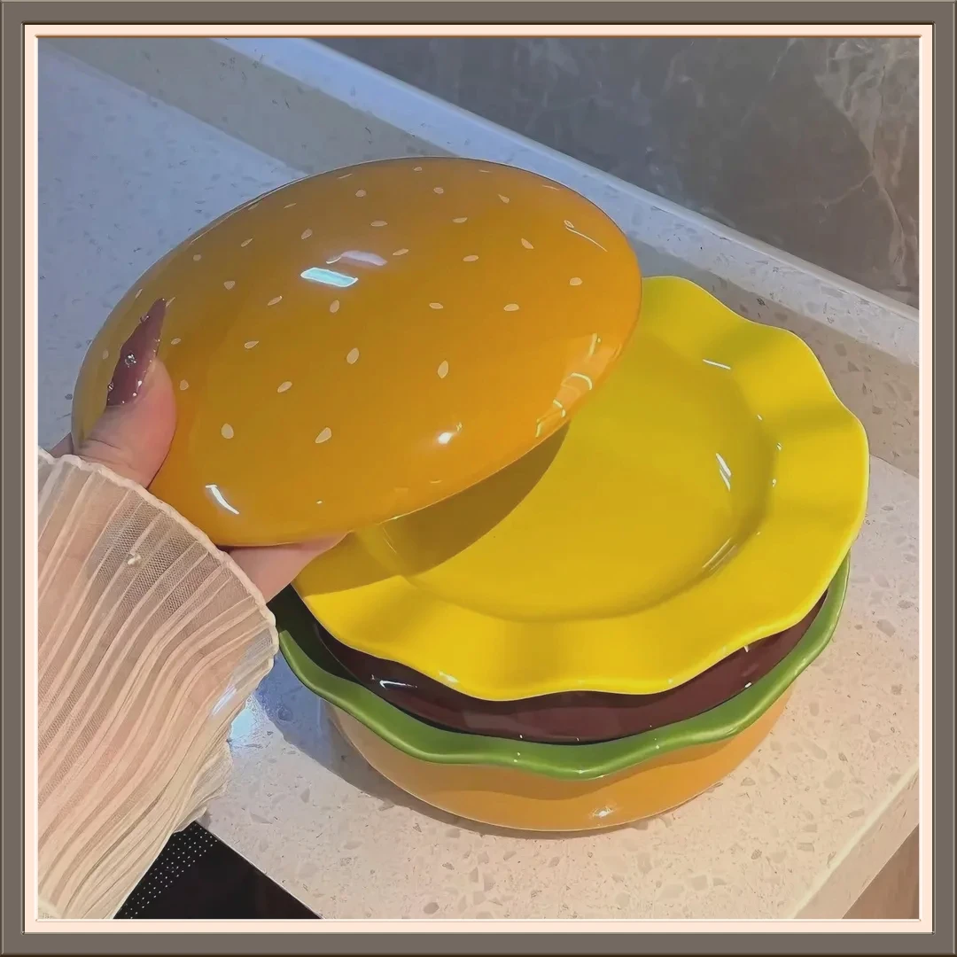 敲可爱汉堡碟！五件套组陶瓷XMJJ蘸料家用小碟盘子厨多用餐【鲲鹏】