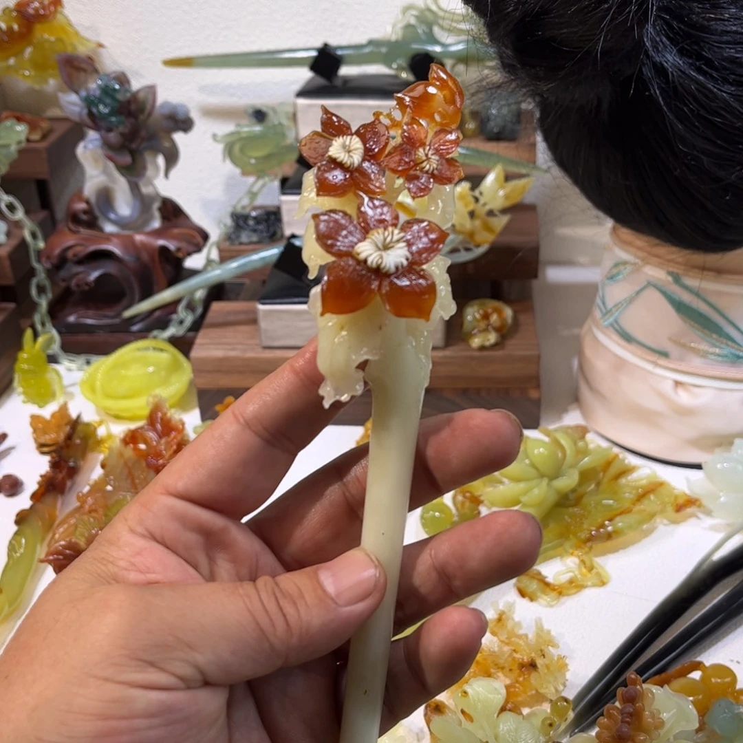 蛇纹石玉发簪合金霖*