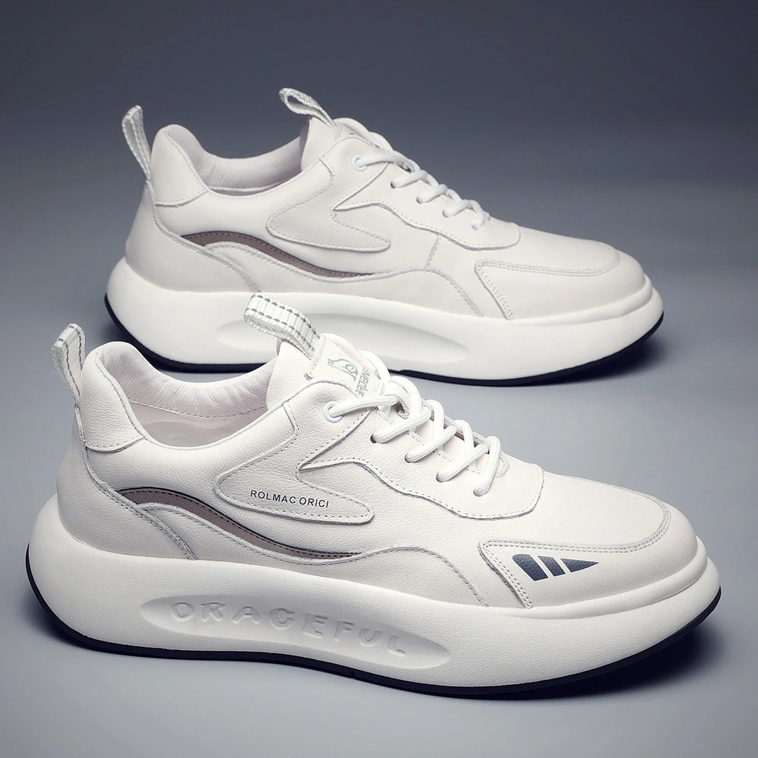 okkdey头层牛皮老爹鞋男款潮流时尚百搭休闲鞋跑步软底运动鞋