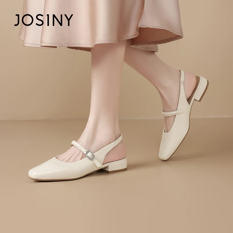 卓诗尼包头凉鞋女2025夏季新款法式后空粗跟凉鞋一字带中跟单鞋