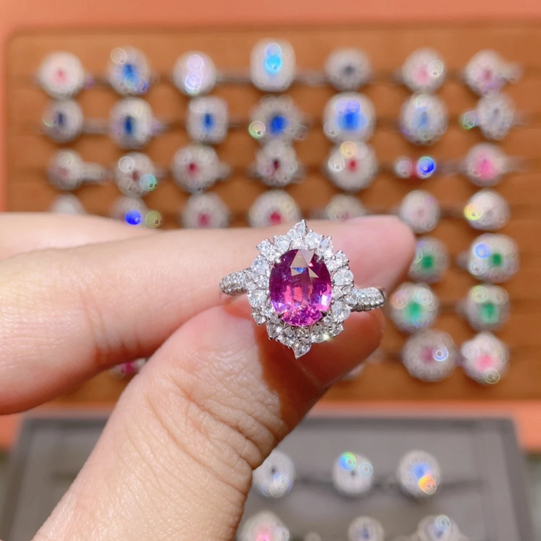 彩色蓝宝石18K金镶嵌戒指1.57ct 无烧