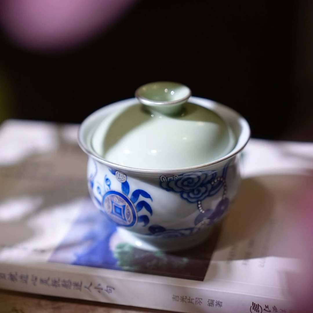 【星星】念物山坊—豆青釉螃蟹来财布袋盖碗