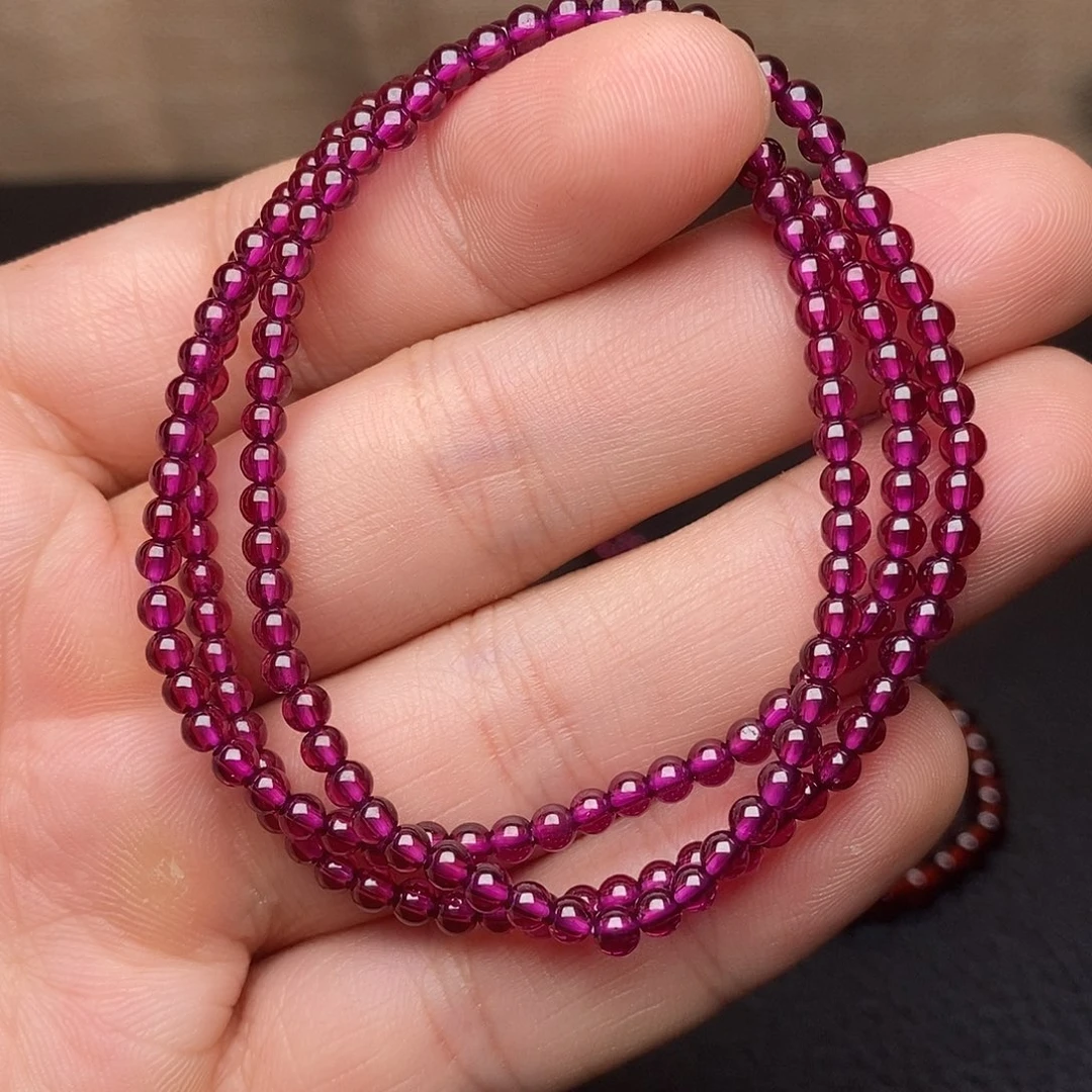 福***多石榴石手链未镶嵌卡3.3紫牙乌全净体毕业级