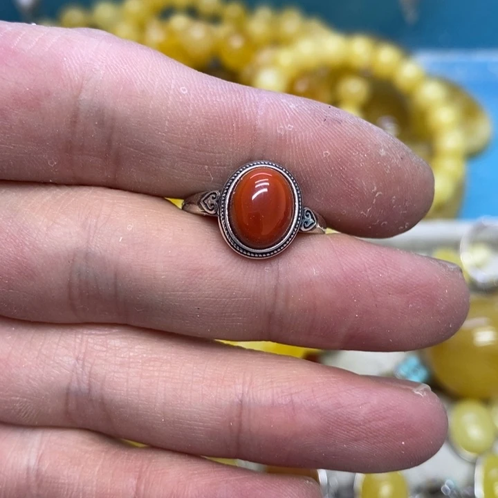 南红玛瑙戒指银S925镶嵌多样性发货