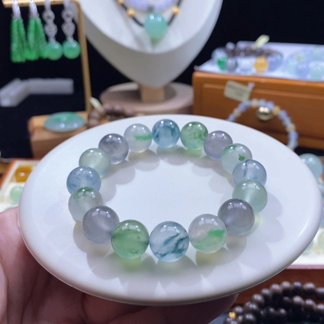 翡翠未镶嵌手串高冰飘花手串卡12+