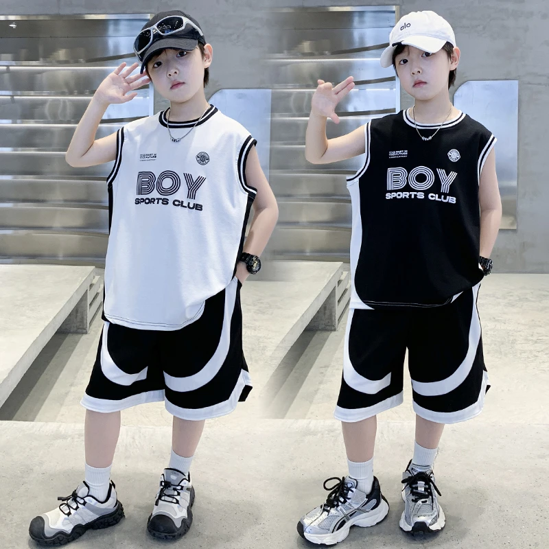 男童运动背心套装夏季2025新款儿童中大童夏装无袖短裤两件套炸街
