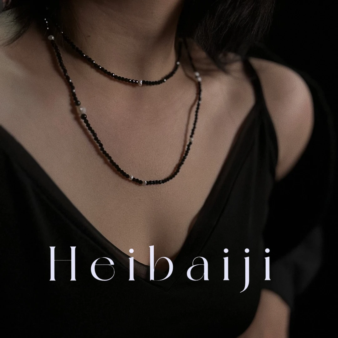 坠链均925银 手工珠串时尚设计气质大自然珠黑尖晶长款项链Y04