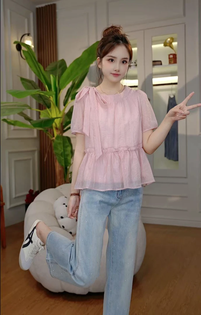 （菲菲1）夏季新款洋气超仙小衫显瘦甜美小上衣2919