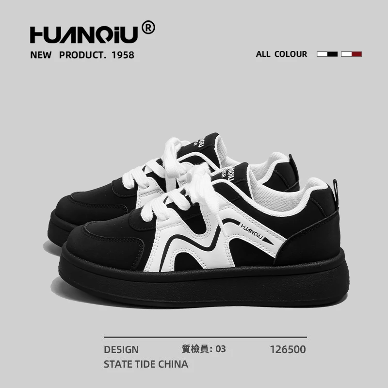 环球黑白ins潮酷百搭小白鞋女款2025爆款新款轻便舒适板鞋HC6806