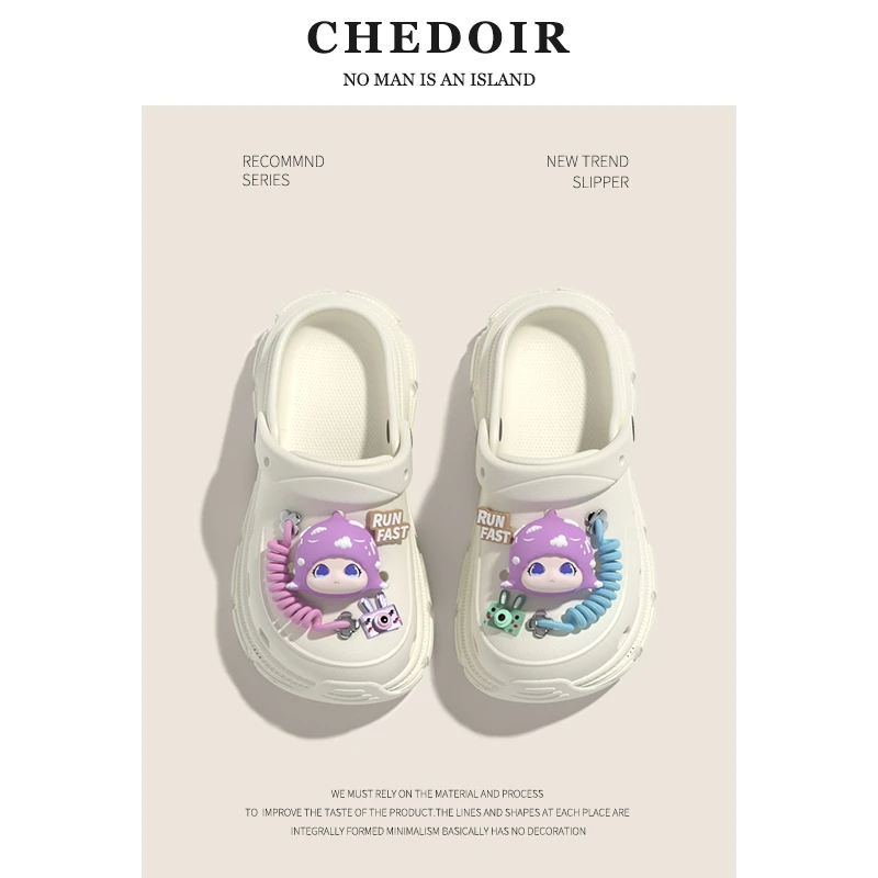 鲨鱼贝贝可DIY洞洞鞋新款女夏季外穿防滑ins厚底增高沙滩包头拖鞋