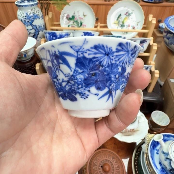 巴**货京山造花卉纹切面杯