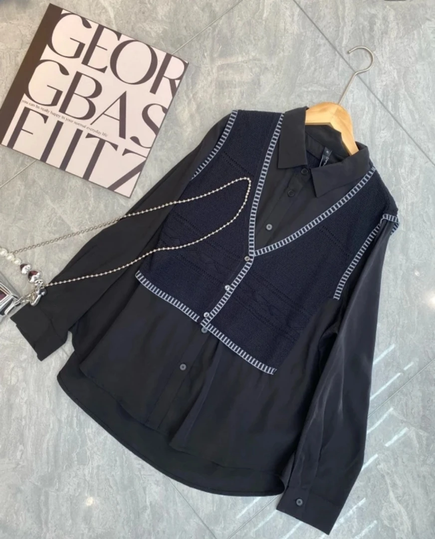 水淼2025春季毛织拼接外套