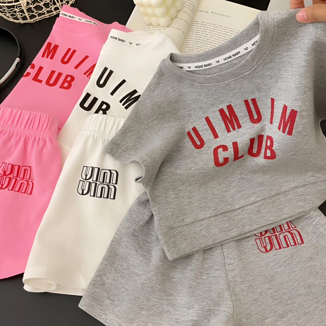 夏季薄款休闲外穿半袖套装韩版全棉时髦洋气时尚儿童短款气质童装