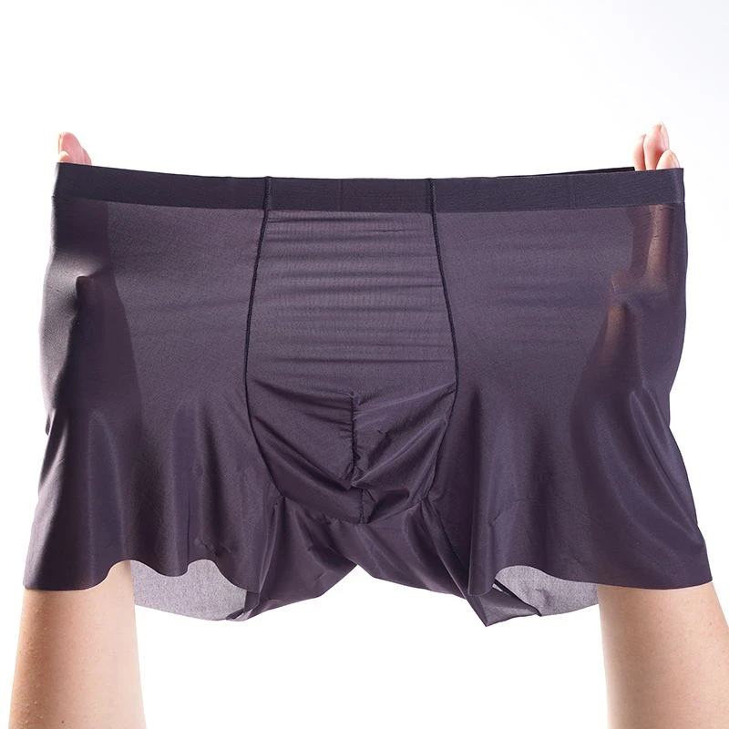 高弹无痕丝滑油亮笼纱冰肌男士平角内裤男性感冰丝短裤轻薄透气