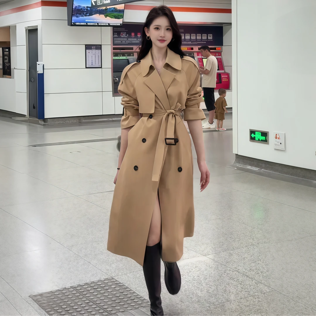 小个子风衣外套女中长款2025春秋新款韩版气质收腰系带卡其色大衣