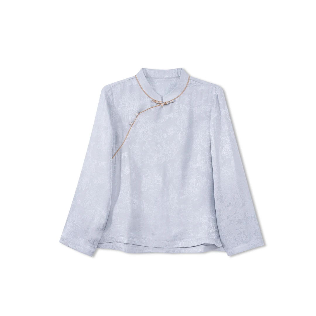 天瑶-250102新中式桑蚕丝衬衣时尚国风气质衬衫女装提花休闲百