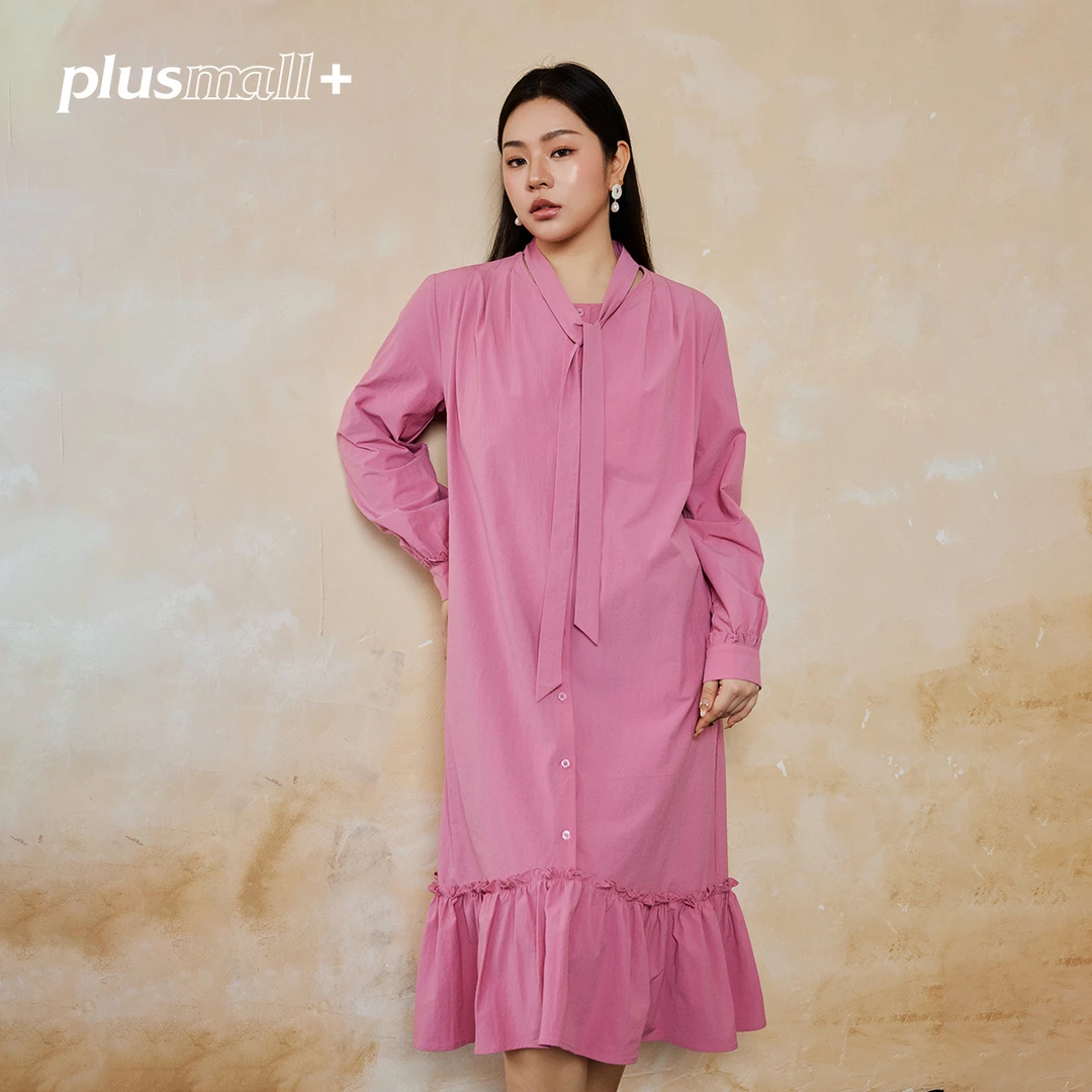 【折扣款】PLUSMALL南意假日气质衬衫荷叶边飘带连衣裙PM2501105
