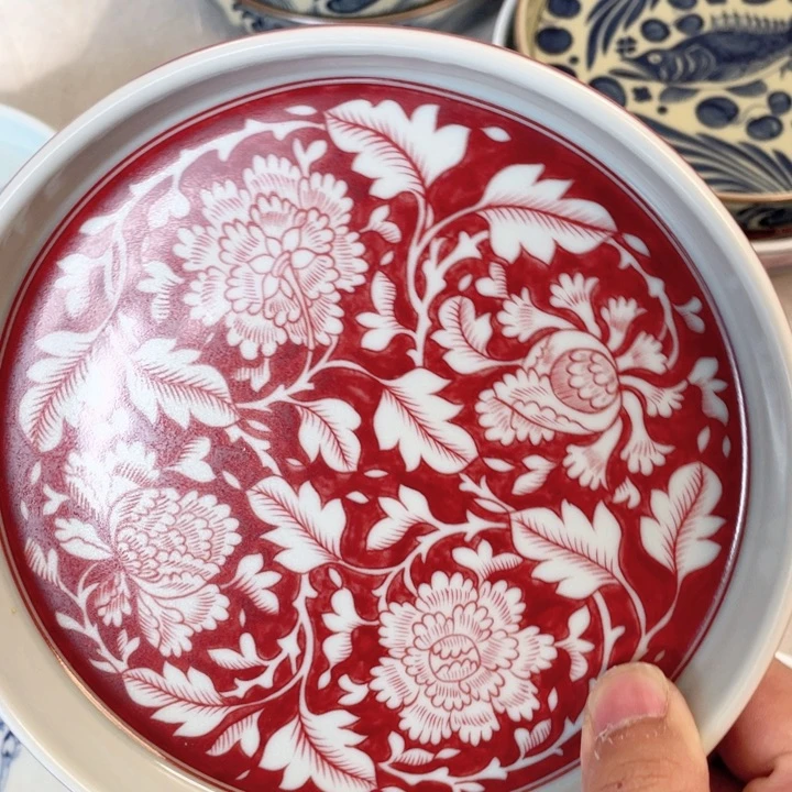 瓷片釉里红国色天香壶承