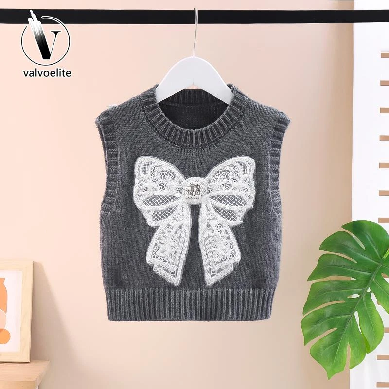 VALVOELITE女童时尚甲夏款2025新款蝴蝶结休闲针织毛线背心坎肩