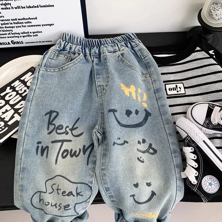 新款儿童牛仔裤春秋季长裤儿童宝宝中小童裤子宽松儿童休闲潮裤子