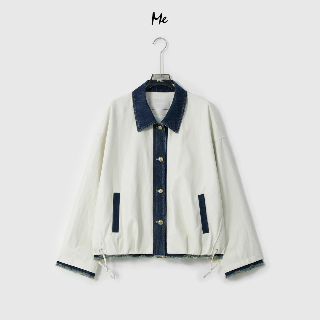 ME【流苏牛仔皮衣外套】复古显瘦时尚牛仔拼接百搭休闲外套MESA0982