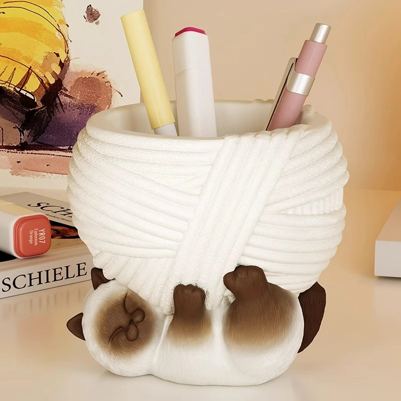 MSKA暹罗猫卡通笔筒办公室桌面学生创意可爱摆件大容量收纳礼物