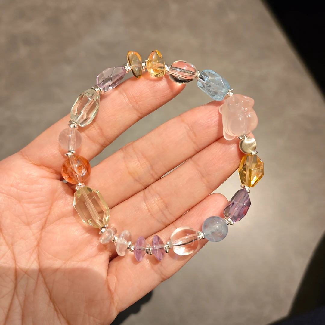 925银手链 0200 银珠珠粉色屁桃兔彩色多宝手串（多样性发其一）