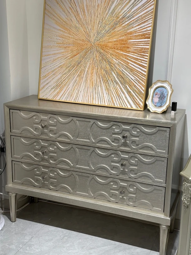 美式轻奢玄关柜香槟色实木三斗柜餐边柜装饰门厅柜储物柜家具定制