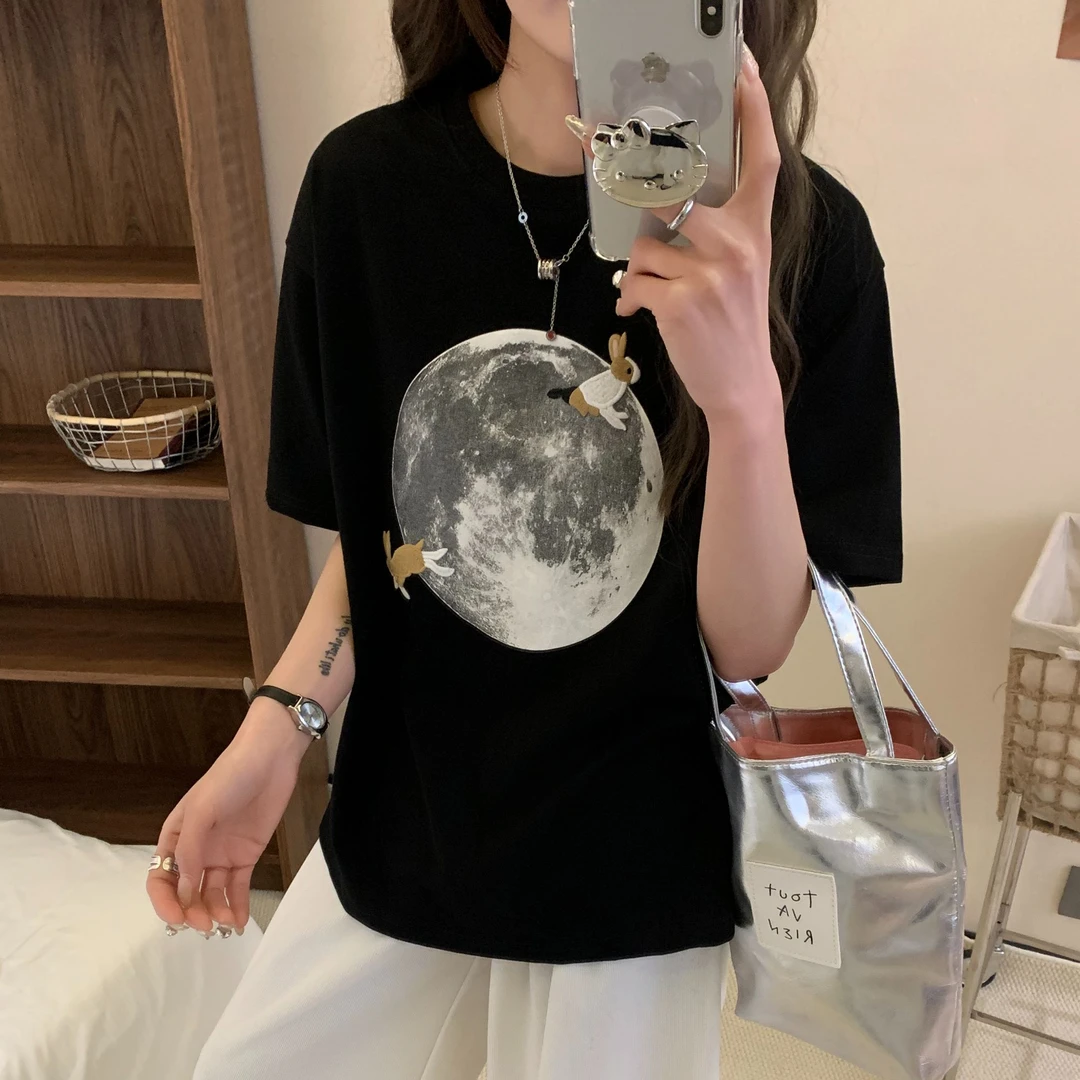 FUJIA STYLE新款时尚百搭简约兔子登月短袖T恤T658