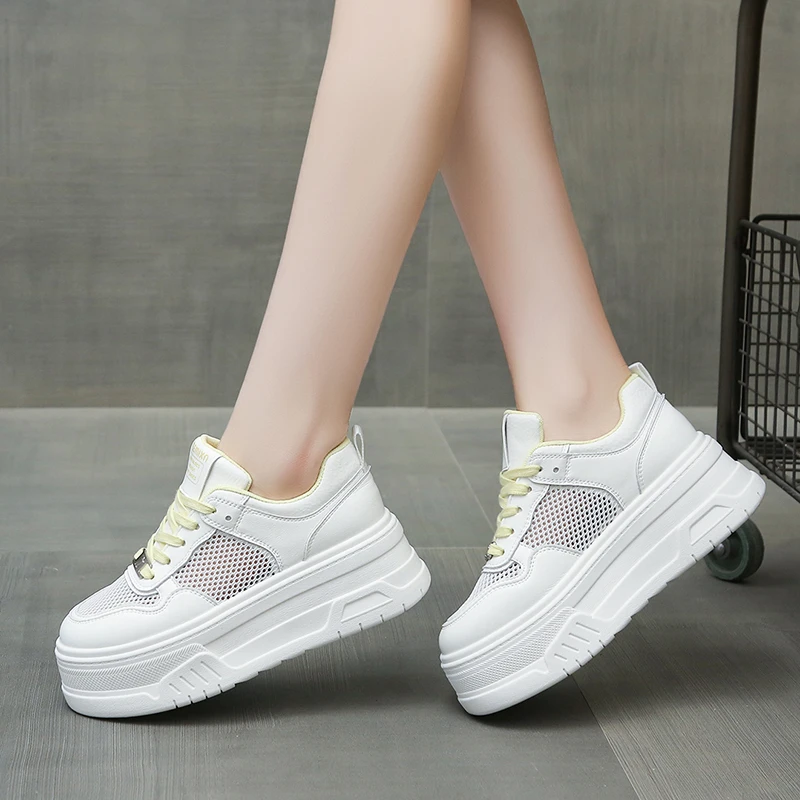 厚底小白鞋网面女鞋2025新款夏季爆款透气增高休闲运动鞋轻便板鞋