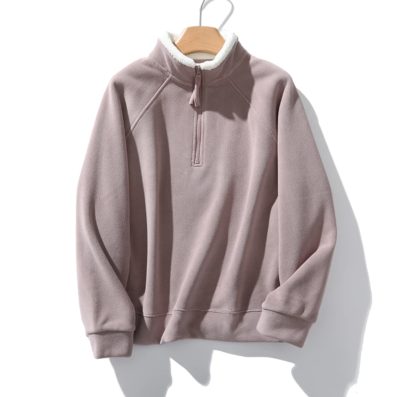 【暖洋洋】百搭显瘦防风保暖加绒加厚半拉链小立领卫衣B7468#8582