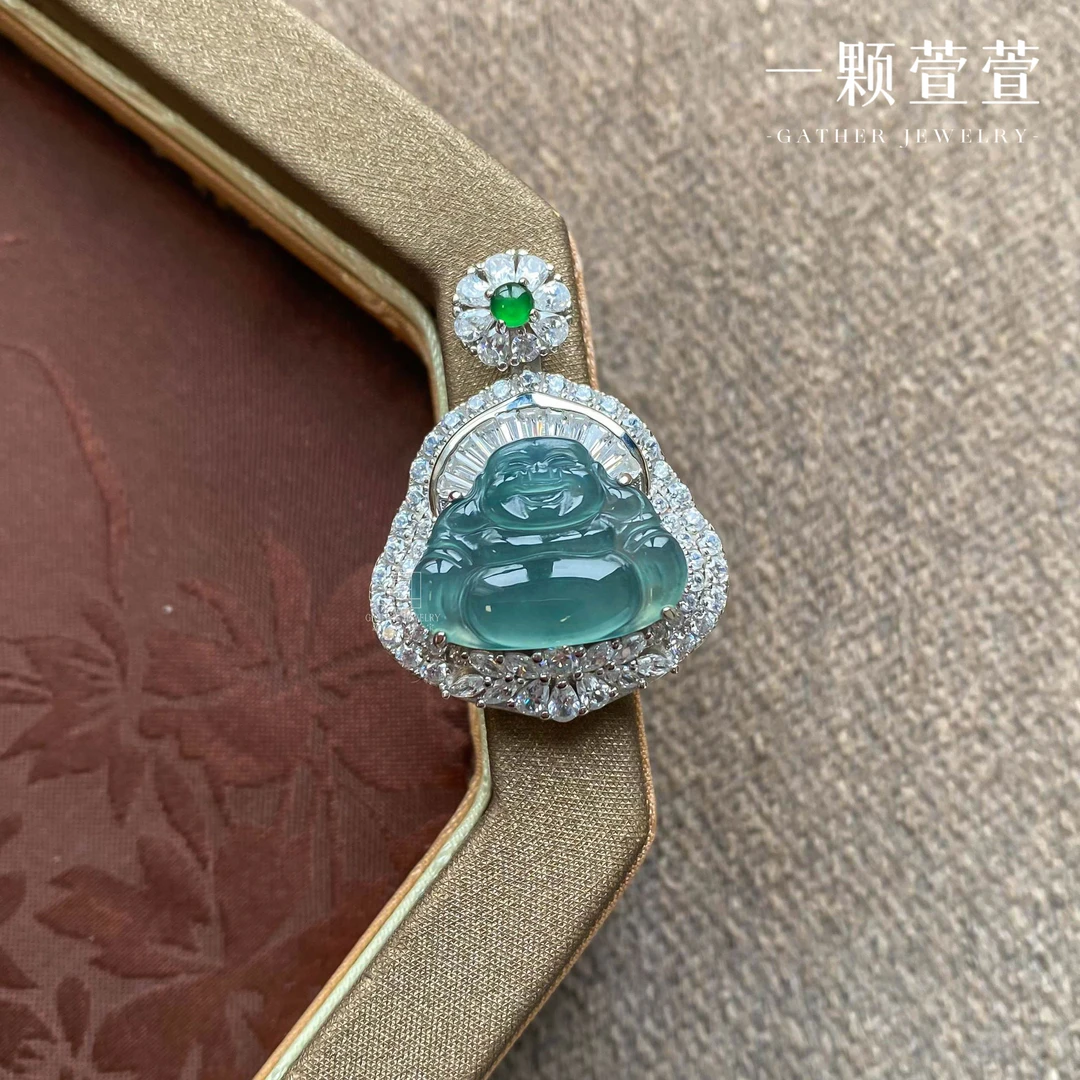 【佛公】一颗萱萱翡翠s925银镶佛公吊坠390948百搭精美