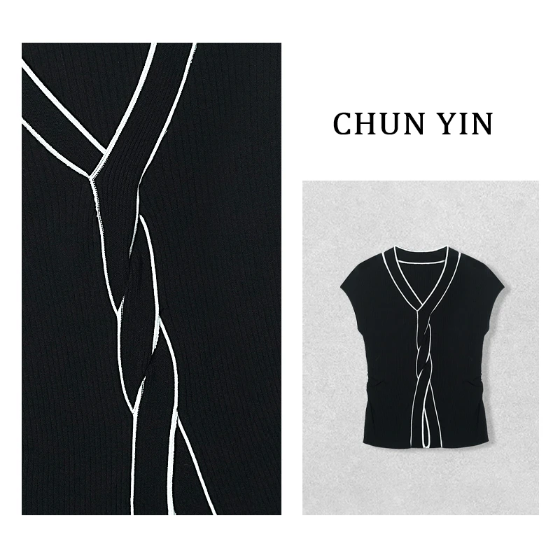 大雨【别致百搭】v领气质高端设计感上衣34258