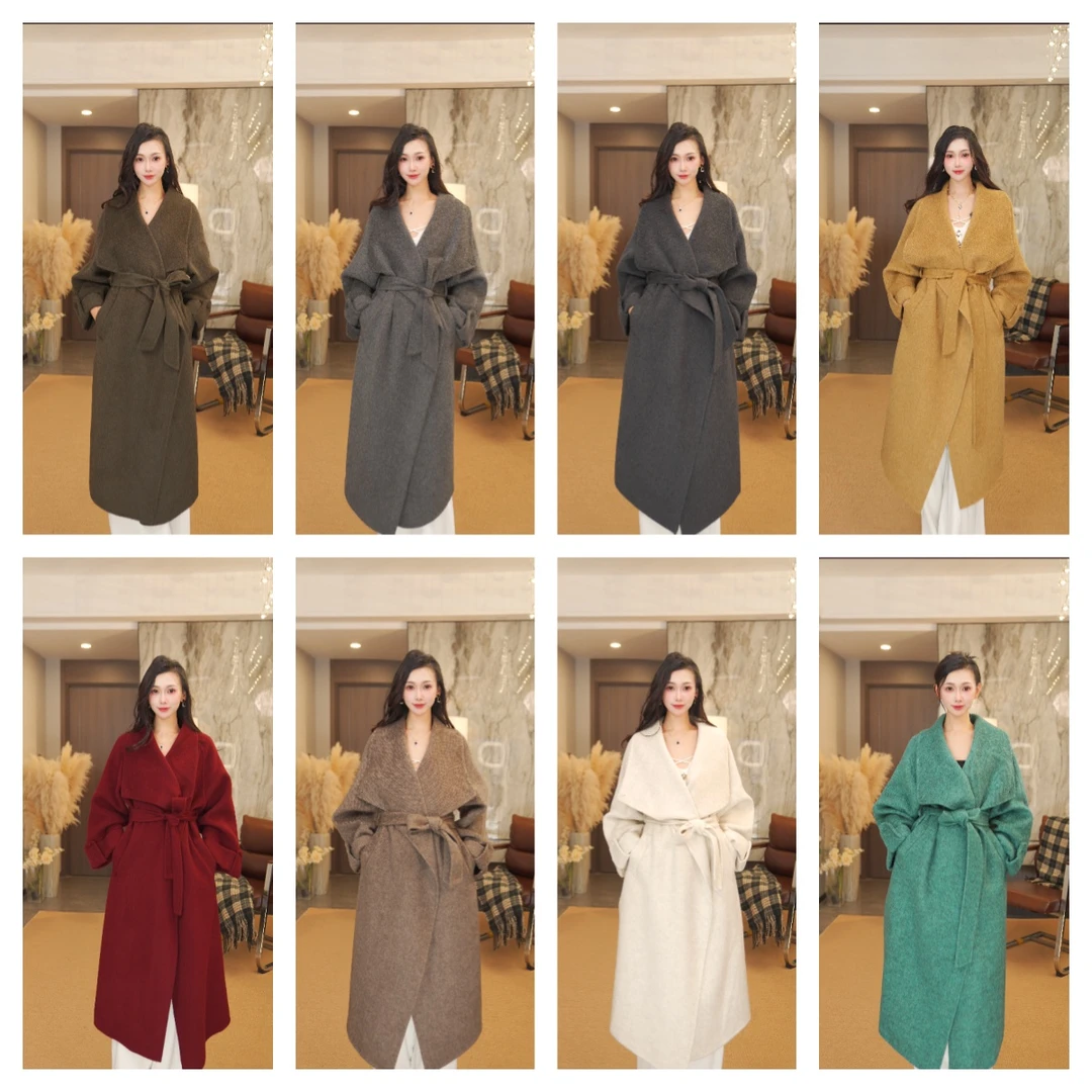 【】秋冬新款时尚气质修身百搭宽松双面呢大衣外套24010