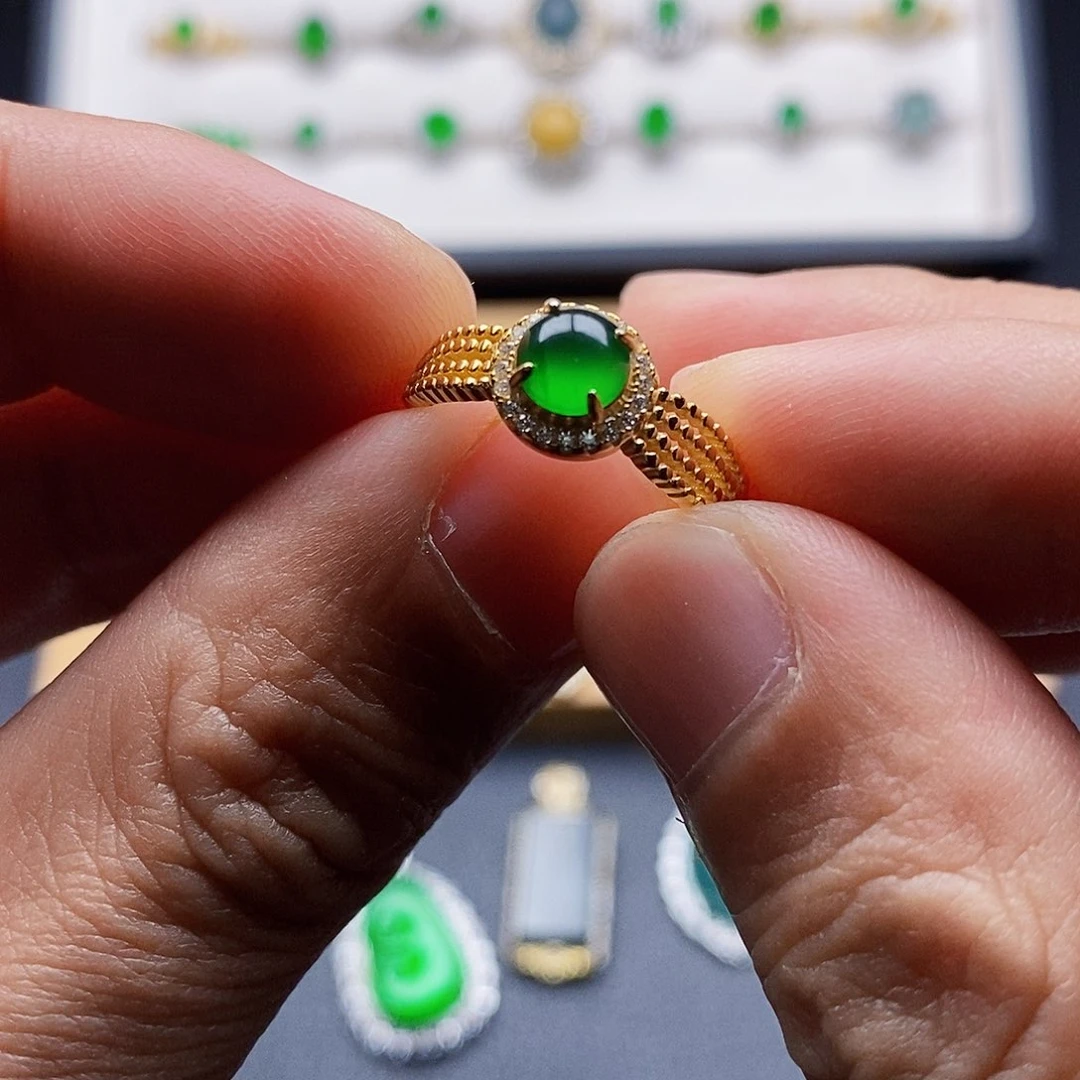 银S925镶嵌戒指翡翠戒指