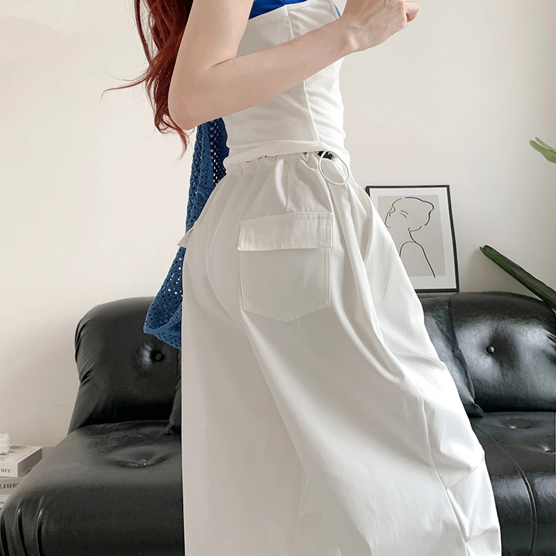 白色工装裤女款初秋薄款2025新款美式街舞裤子爵士舞速干降落伞裤