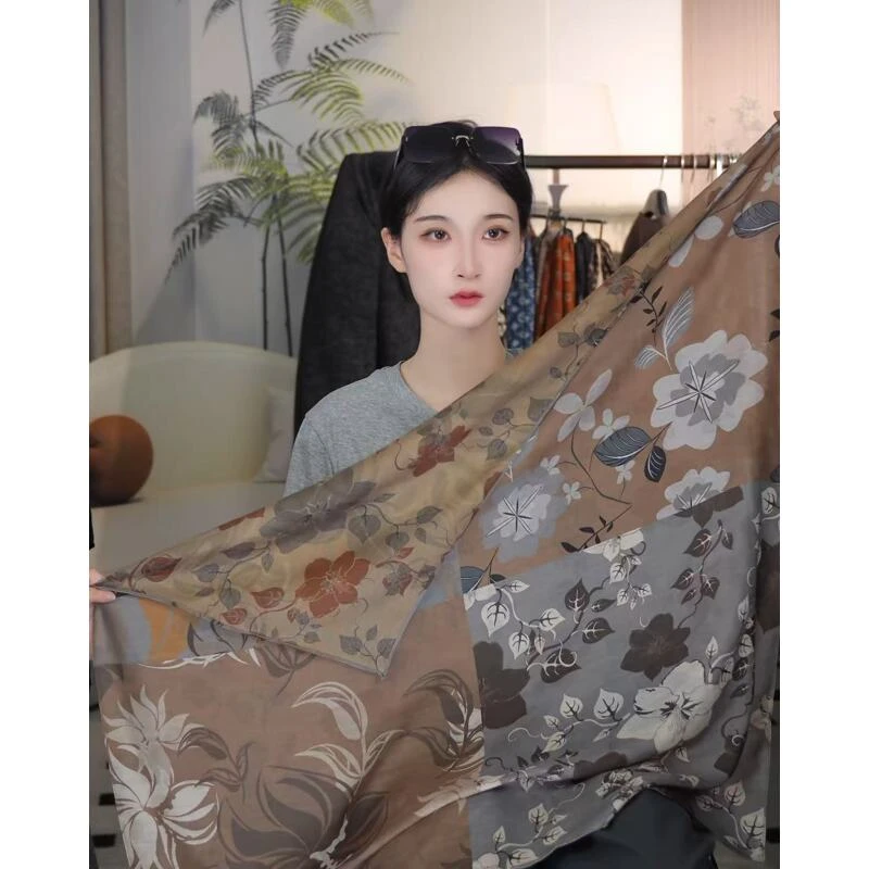 K（绿扣）【四拼花卉】-P12 时尚 磨毛绒 双面异色85x85方巾百搭