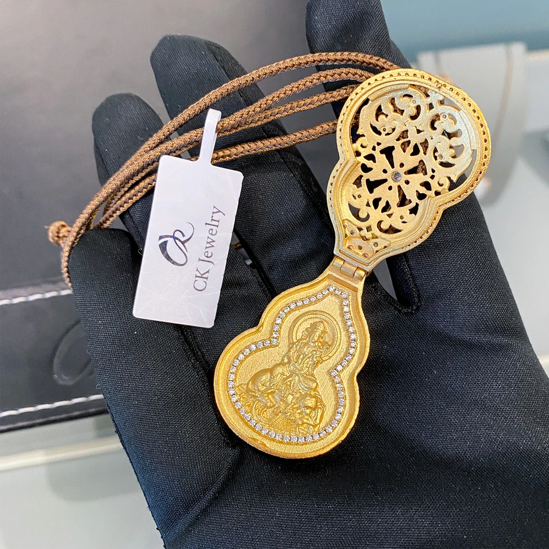 CK 钛钢项链 复古国风镶钻葫芦翻盖男女项链八宝葫芦情侣毛衣链