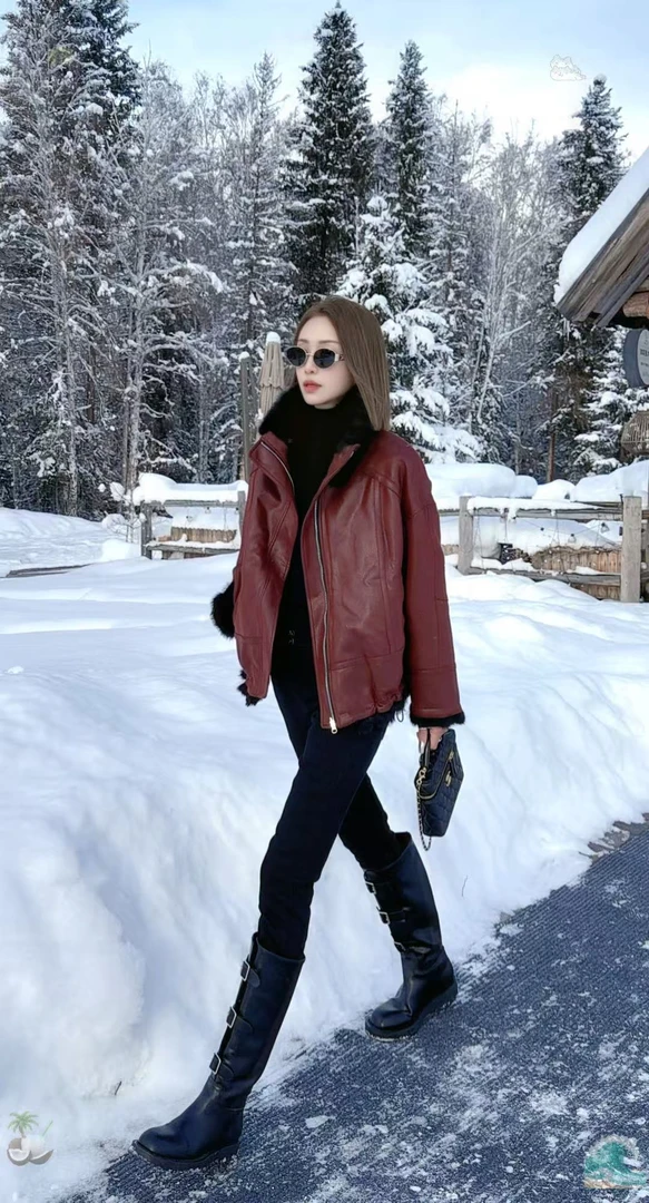 熙薇『烈焰红唇』2025冬季新款兔毛内里麂皮绒外套H6925