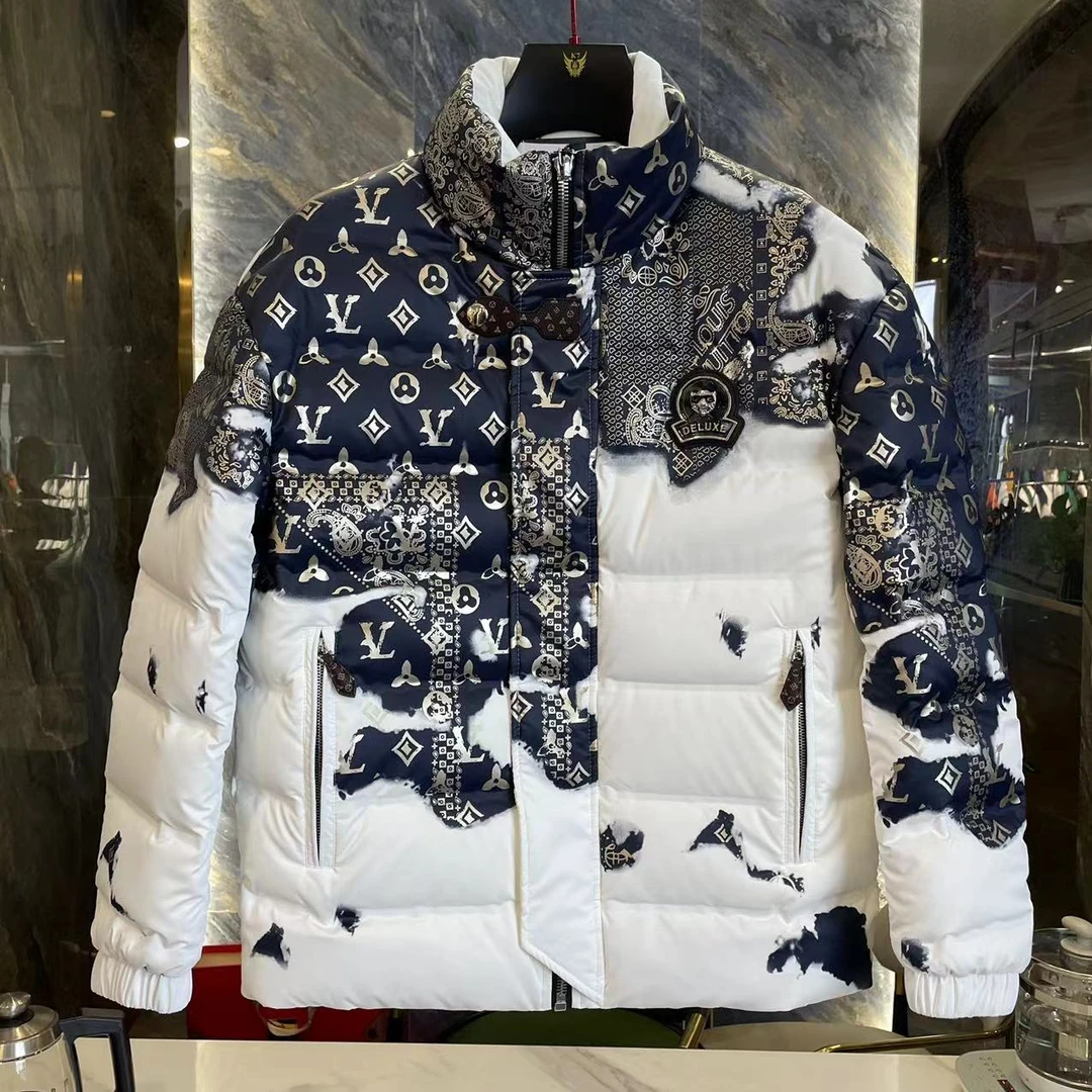 法尔利格欧货羽绒服男冬季新款潮牌个性印花加厚立领白鸭绒外套男