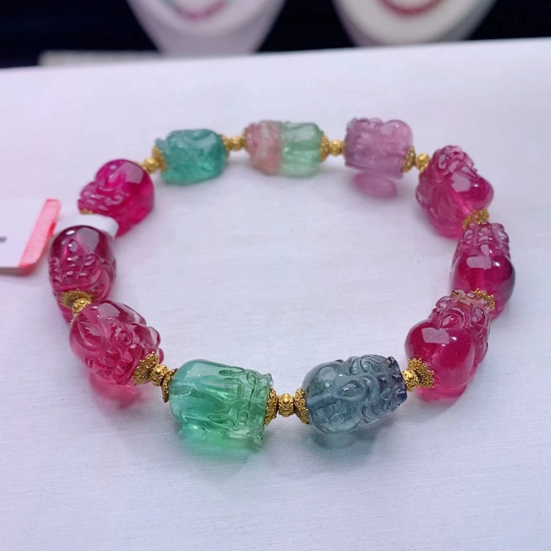 18k金碧玺貔貅手链西瓜貔貅单个貔貅