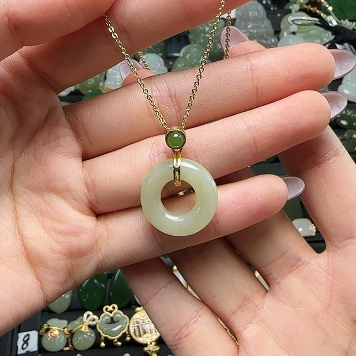 颈饰银S925镶嵌和田玉送链子送绳