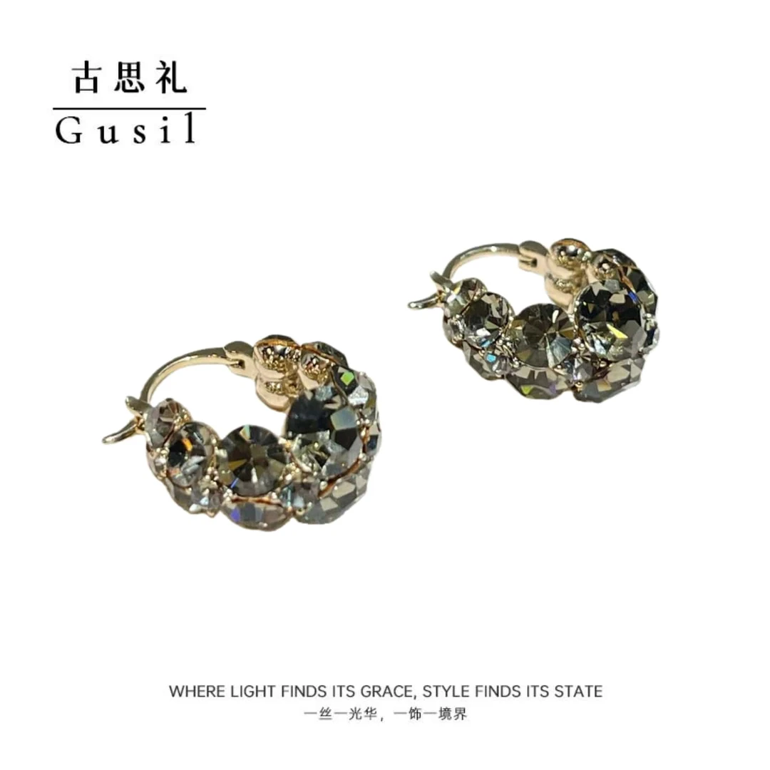 铜合金合成锆石耳饰 铜合金 法式满钻百搭轻奢素圈耳环GS9350-EH