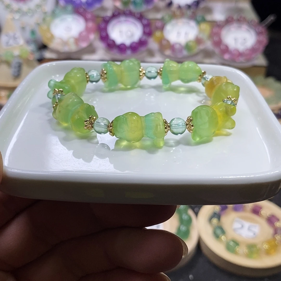 萤石手链未镶嵌荧光绿kt 猫