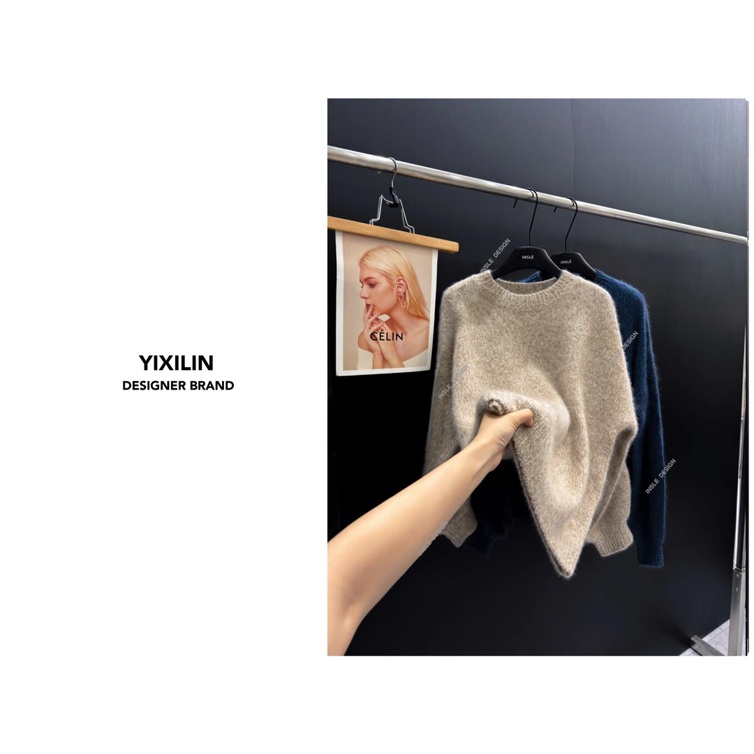 YIXILIN 温柔气质100%羊毛保暖圆领宽松显瘦套头毛衣秋冬